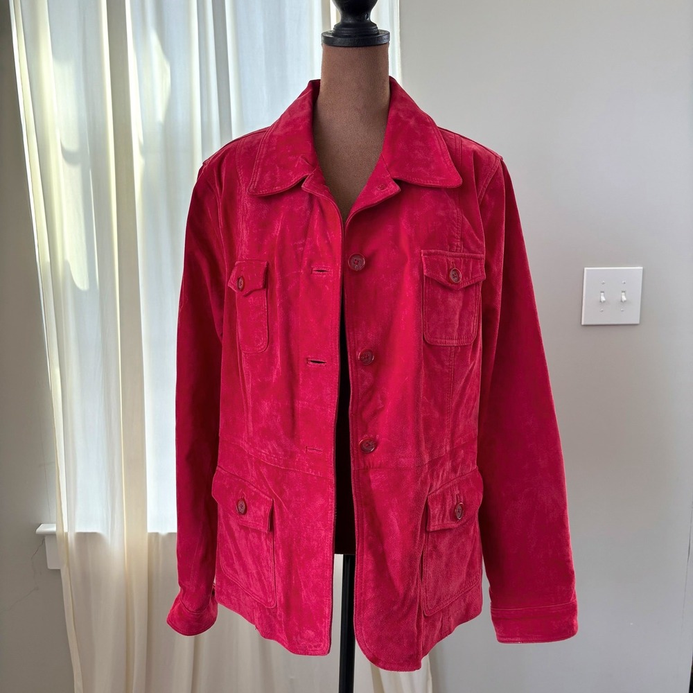 Y2K Vintage Suede Chore Jacket Deep Cherry Red Leather Coat Boho Western Utility